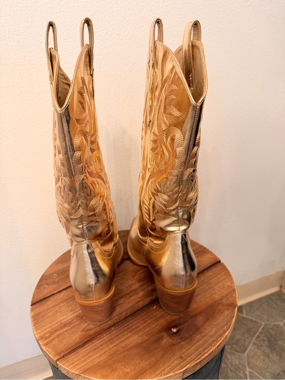 Metallic Gold Western Cowboy Boots - Gold - Picture 3 of 5